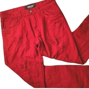 Smoke Rise Men's 34 x 34 Red Distressed Denim Pant